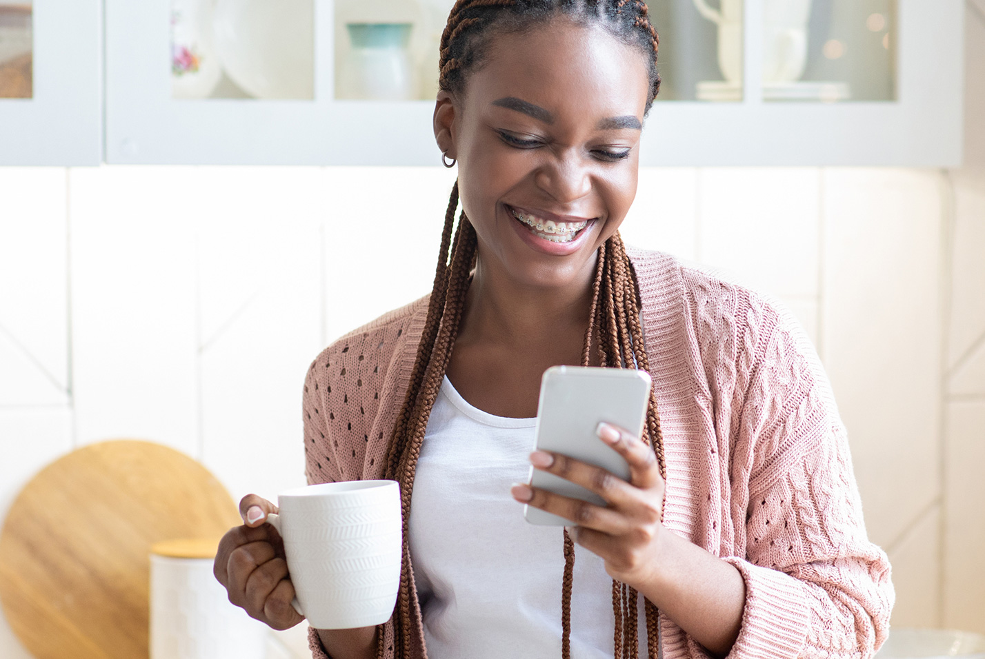 Woman on the go with mobile phone